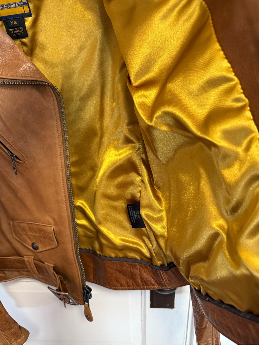 Schott NYC Tan Leather Asymmetric Moto Jacket - Picture 4 of 5